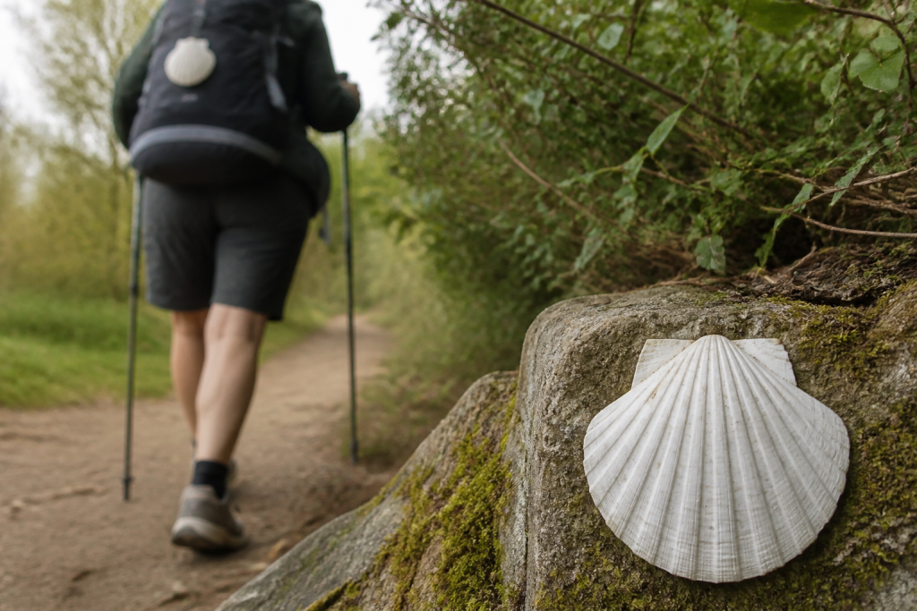 Pelerins sentier ancien coquille blanche symbole pelerinage